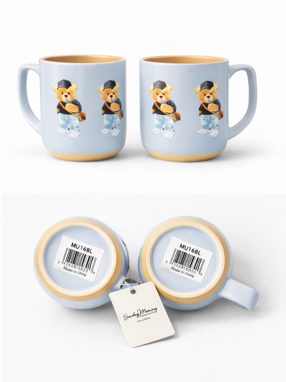 SOLD OUT ‼️
 Set of 2 Teddy Bear Coffee Mugs Exposed Clay Ceramic - Picture 4 of 4